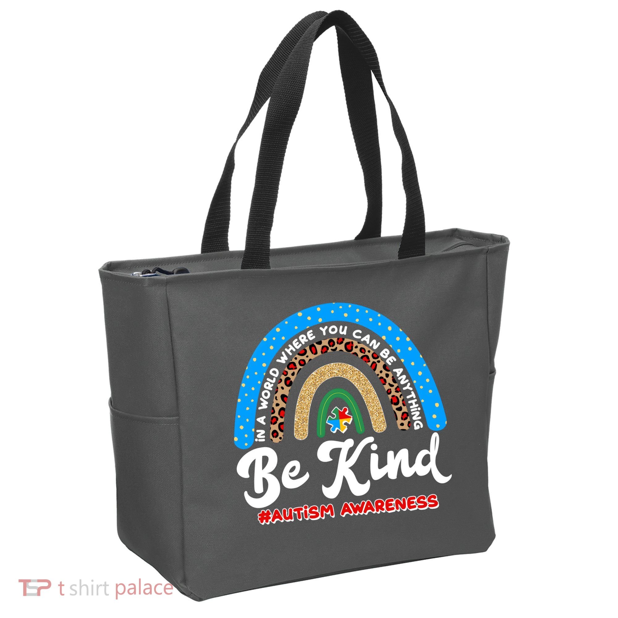 Be Kind Autism Awareness Pattern Rainbow Tote Bag