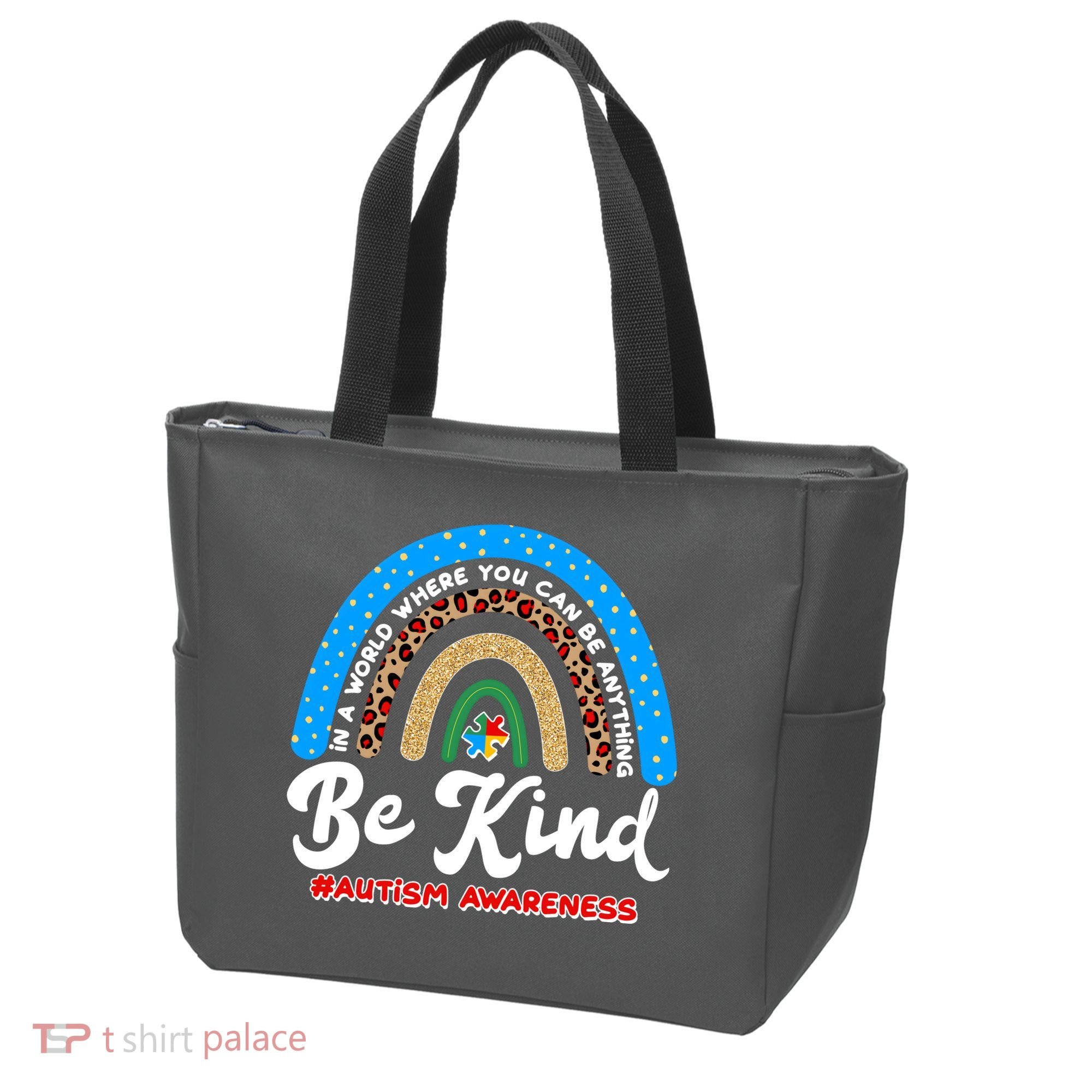 Be Kind Autism Awareness Pattern Rainbow Tote Bag