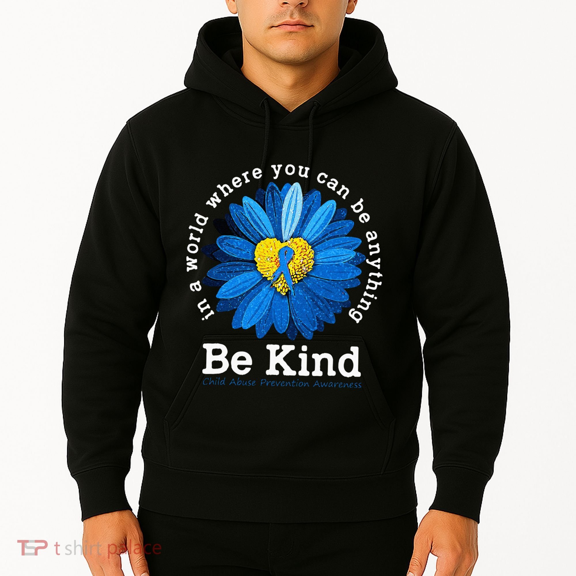 Be Kind Blue Sunflower Child Abuse Prevention Awareness Hoodie