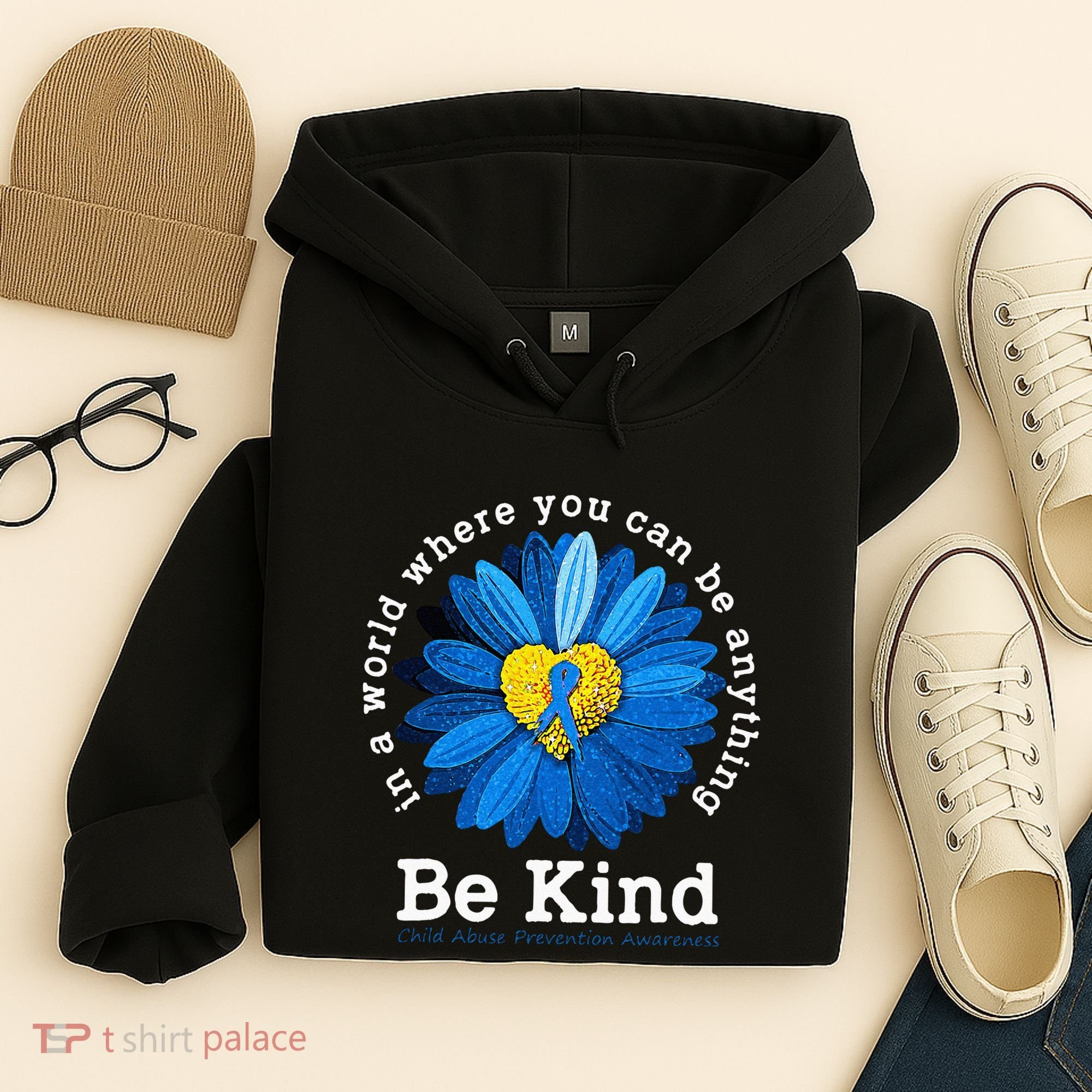 Be Kind Blue Sunflower Child Abuse Prevention Awareness Hoodie