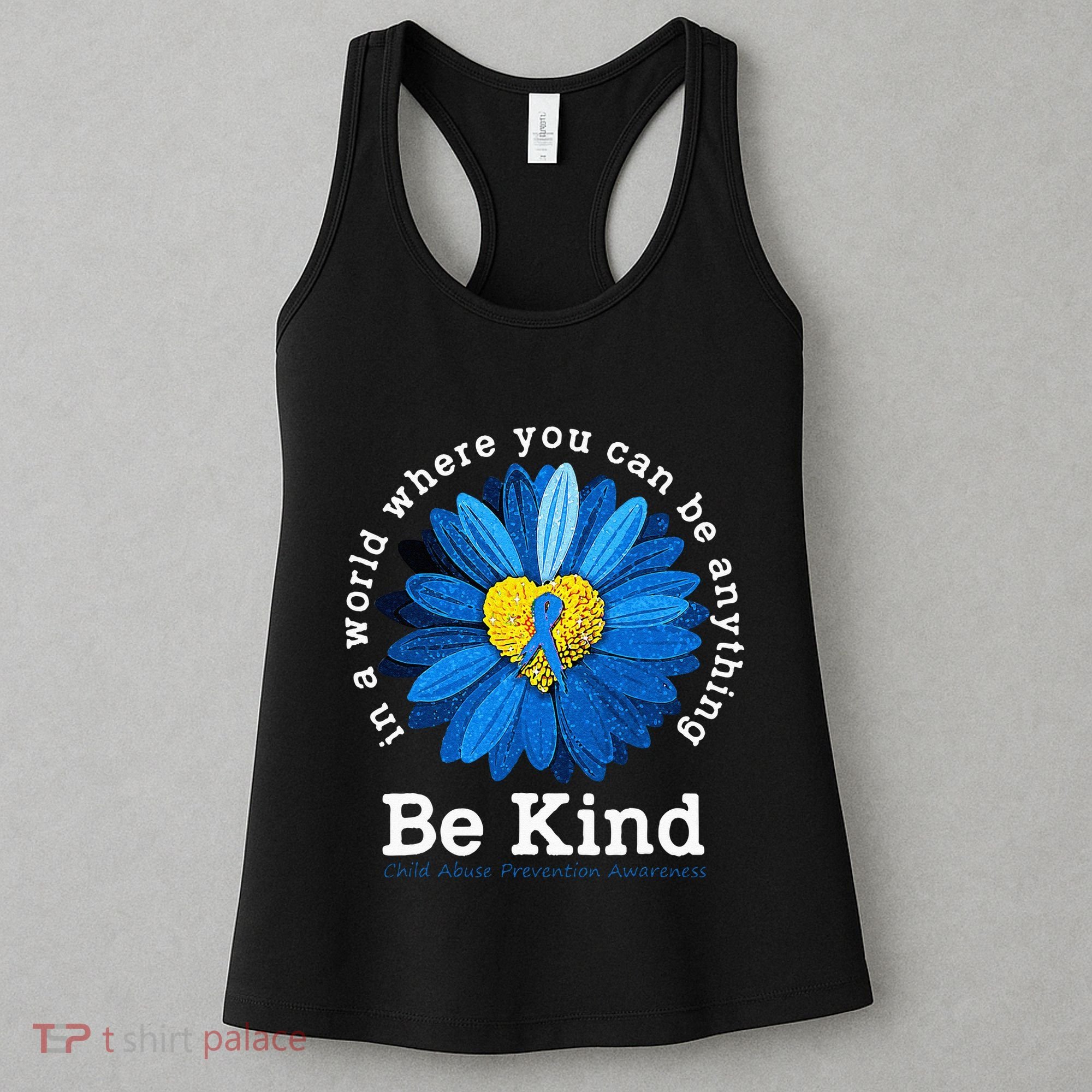 Be Kind Blue Sunflower Child Abuse Prevention Awareness Women's Tank Top