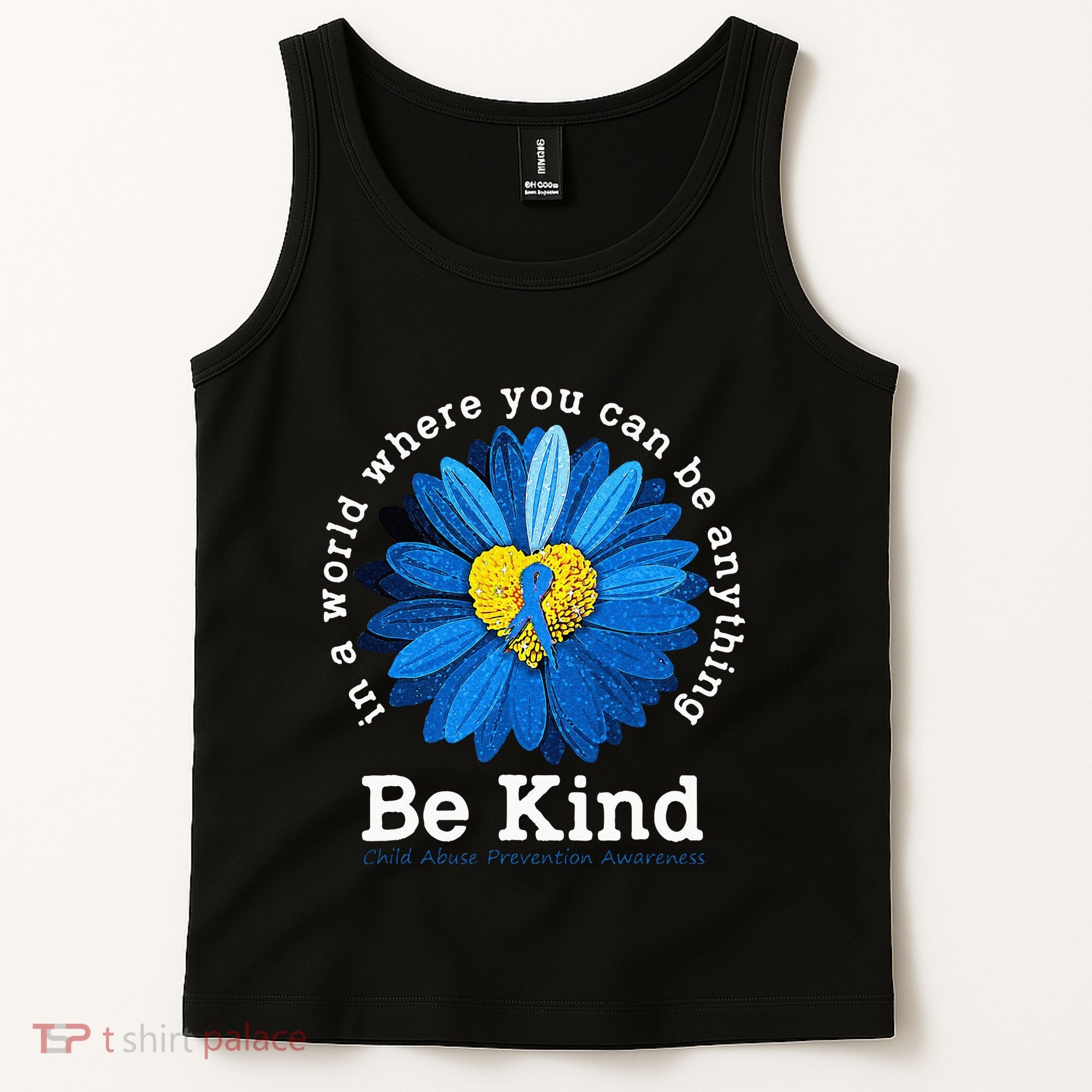 Be Kind Blue Sunflower Child Abuse Prevention Awareness Tank Top