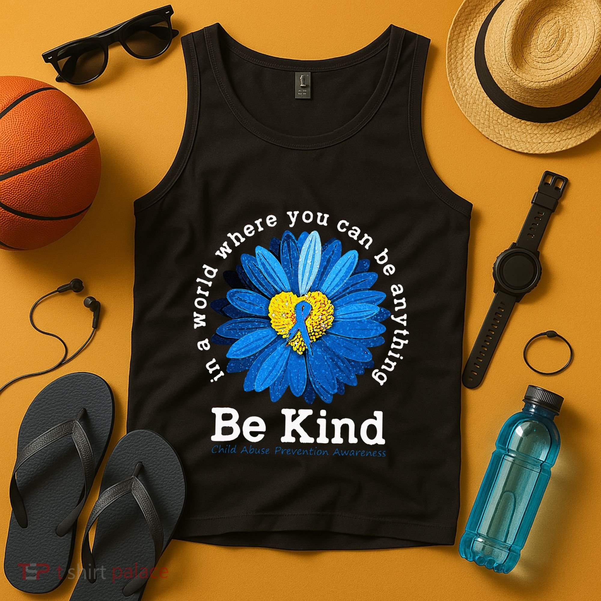 Be Kind Blue Sunflower Child Abuse Prevention Awareness Tank Top