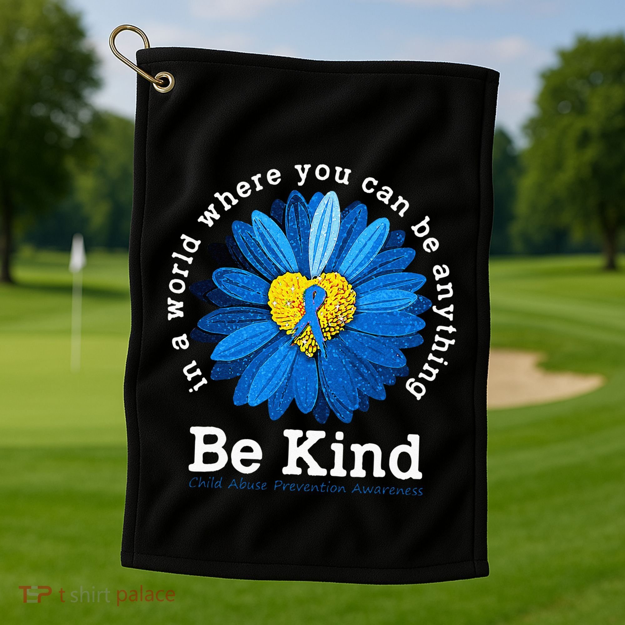 Be Kind Blue Sunflower Child Abuse Prevention Awareness Golf Towel
