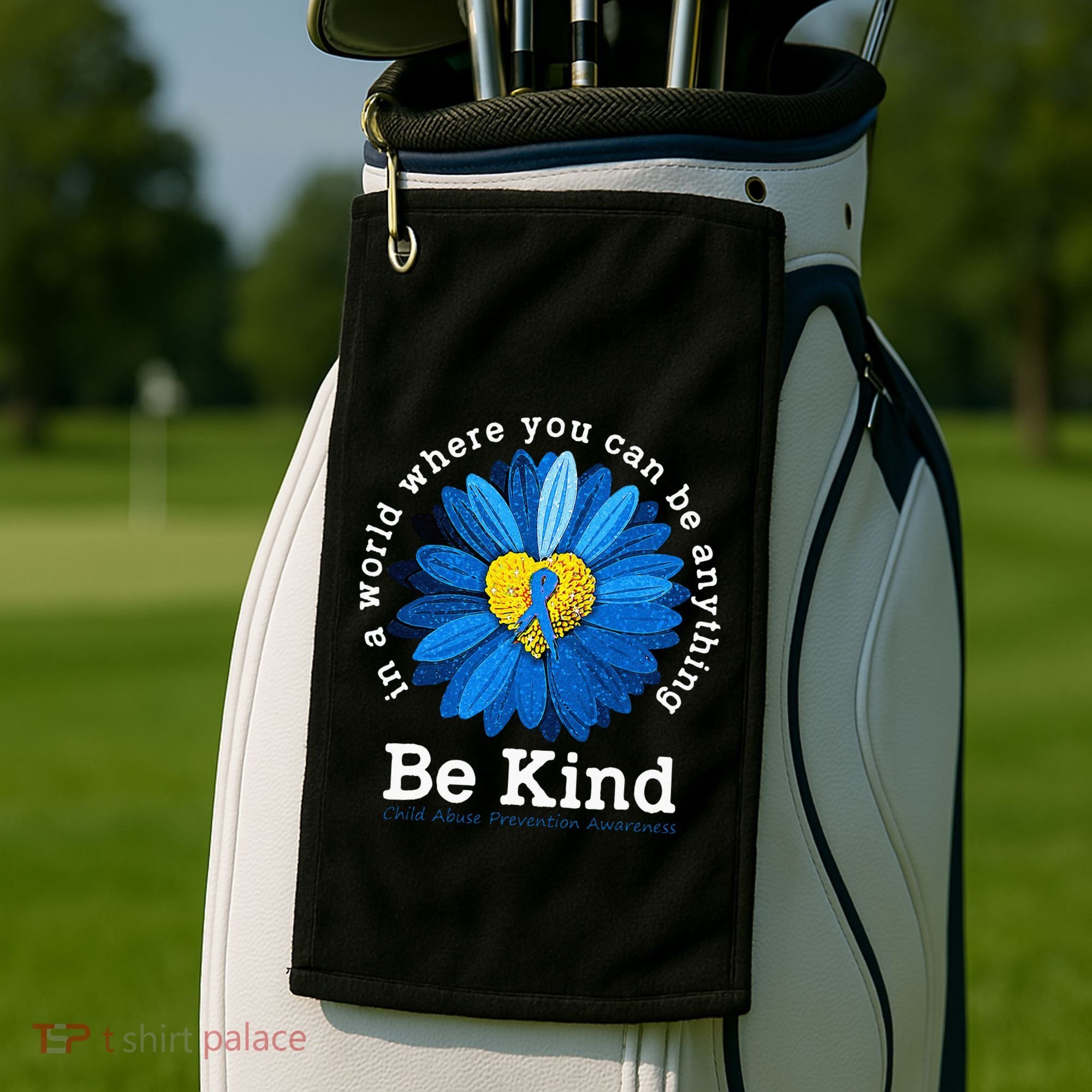 Be Kind Blue Sunflower Child Abuse Prevention Awareness Golf Towel