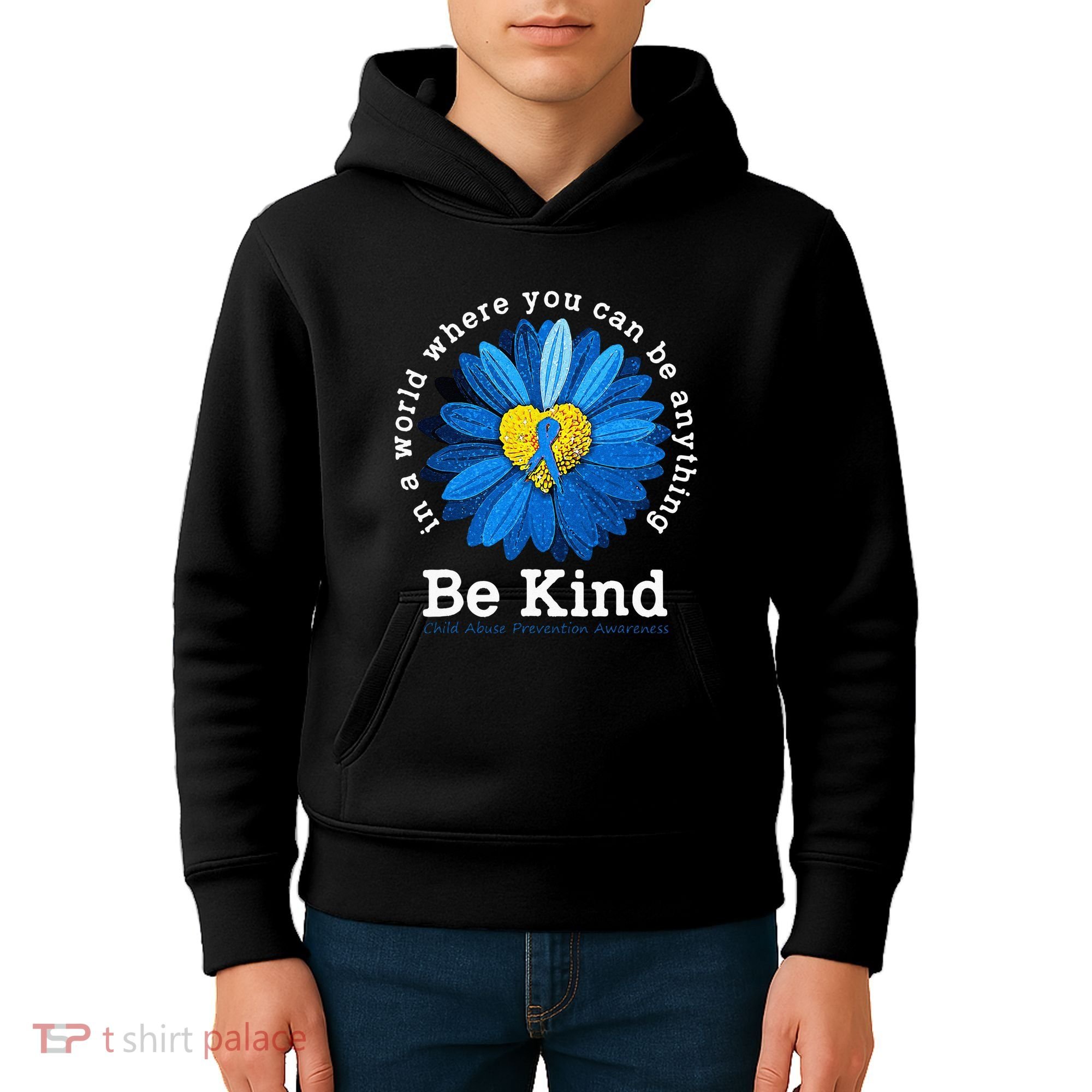 Be Kind Blue Sunflower Child Abuse Prevention Awareness Kids Hoodie