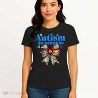 Be Kind Bow Autism Awareness Autism Support Love Women's T-Shirt thumb 4