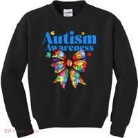 Be Kind Bow Autism Awareness Autism Support Love Kids Sweatshirt thumb 0