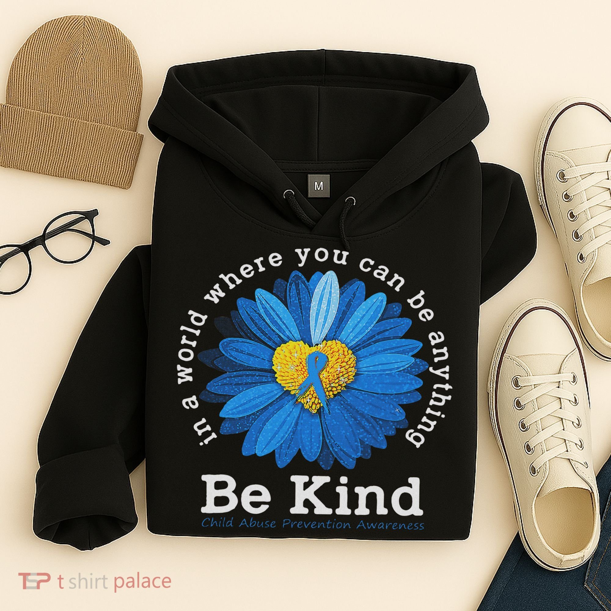 Be Kind Blue Sunflower Child Abuse Prevention Awareness Hoodie