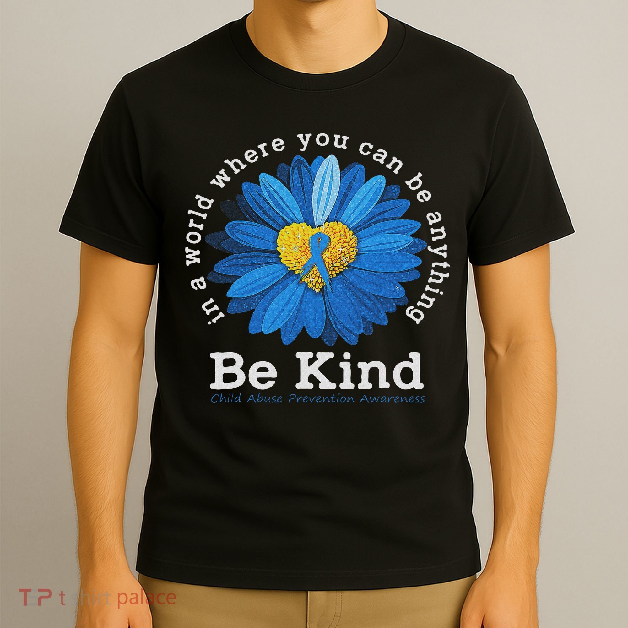 Be Kind Blue Sunflower Child Abuse Prevention Awareness T-Shirt