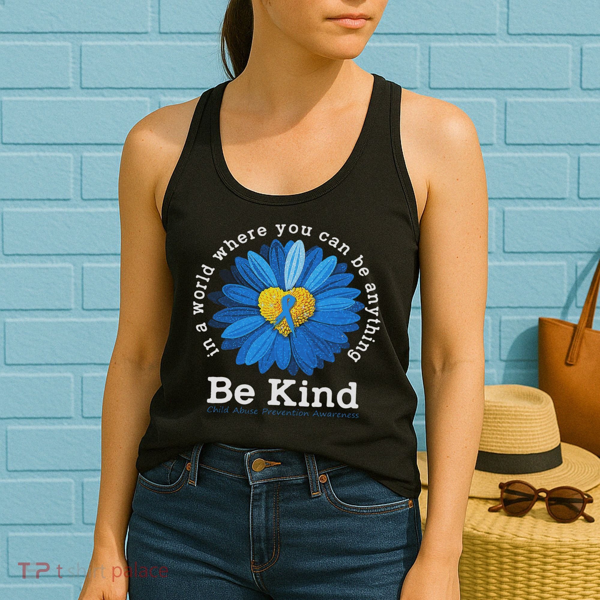 Be Kind Blue Sunflower Child Abuse Prevention Awareness Women's Tank Top