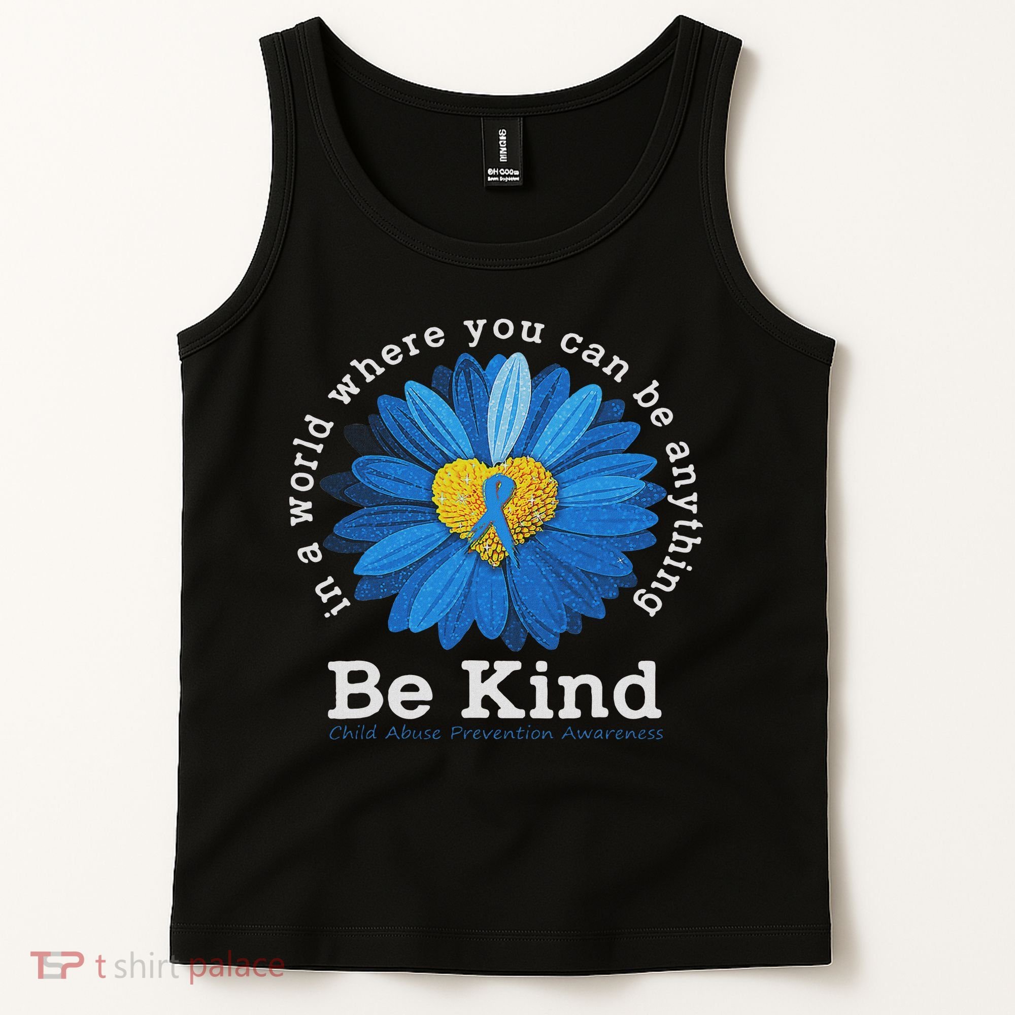 Be Kind Blue Sunflower Child Abuse Prevention Awareness Tank Top
