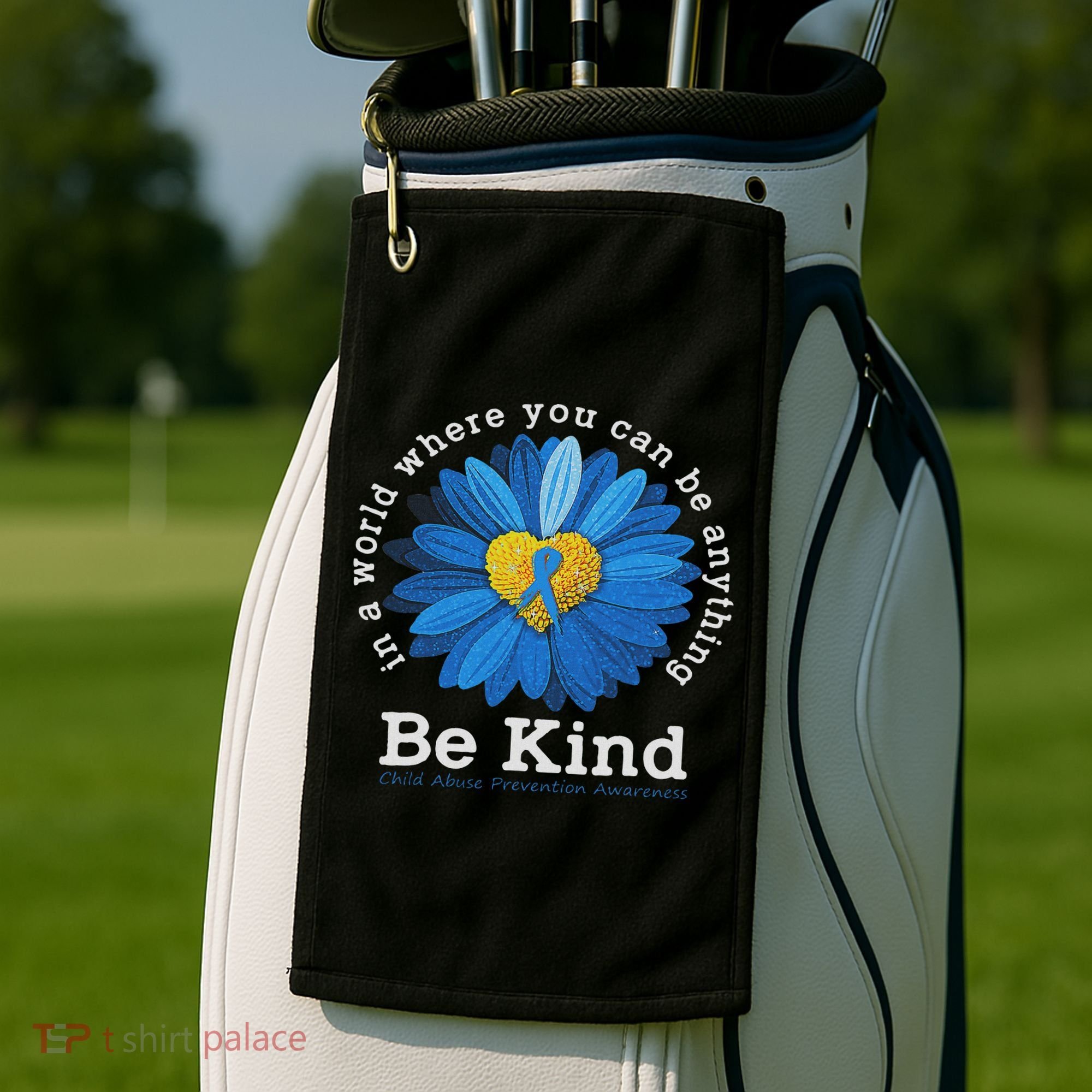 Be Kind Blue Sunflower Child Abuse Prevention Awareness Golf Towel