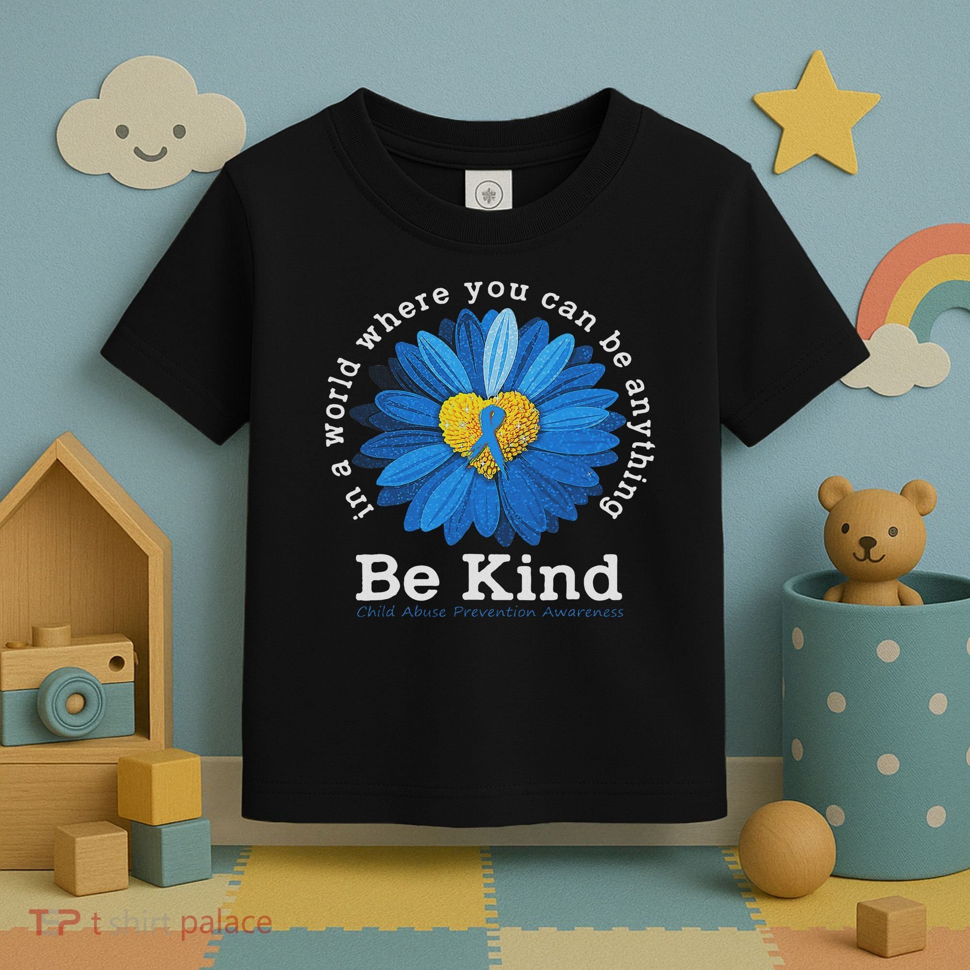 Be Kind Blue Sunflower Child Abuse Prevention Awareness Toddler T-Shirt