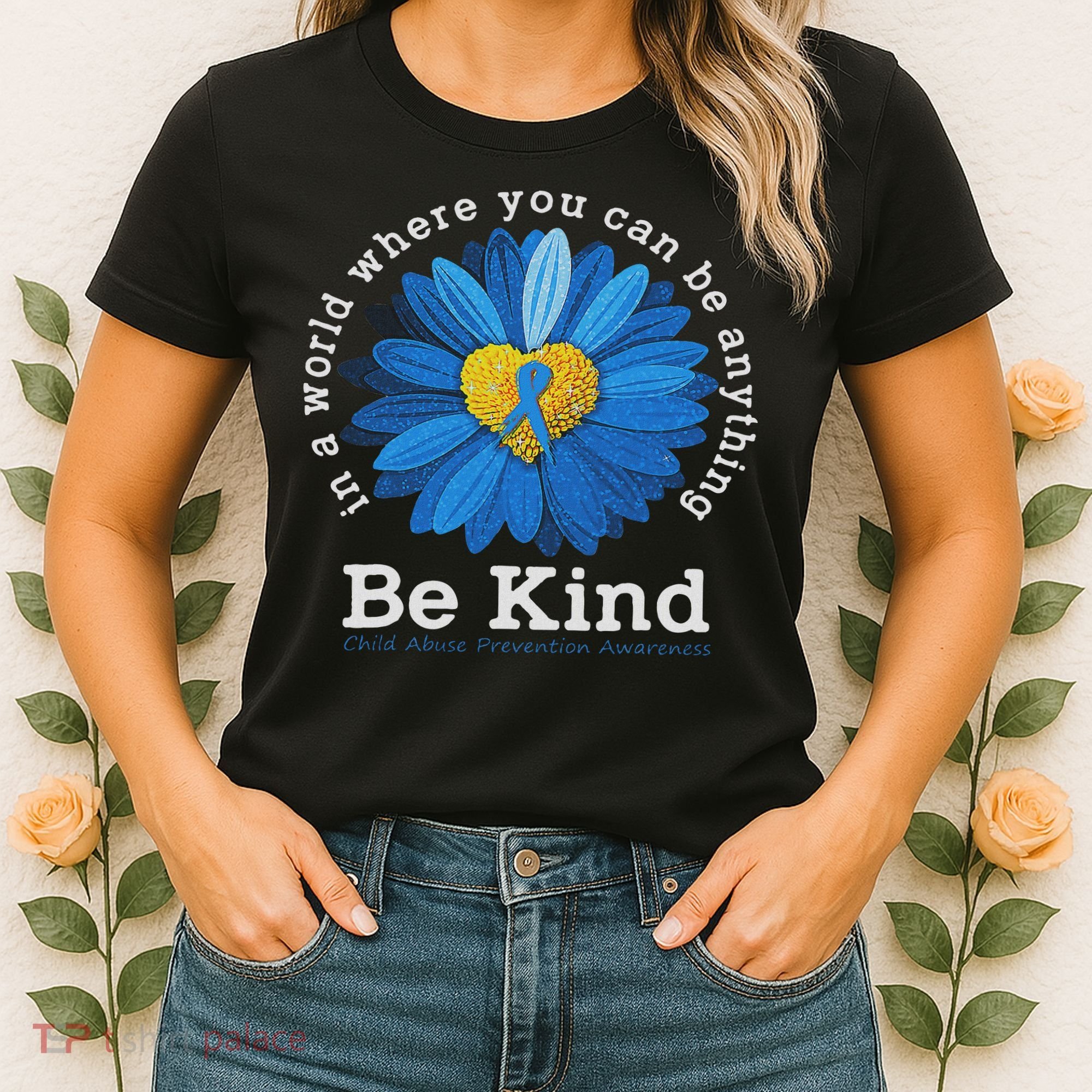 Be Kind Blue Sunflower Child Abuse Prevention Awareness Women's T-Shirt