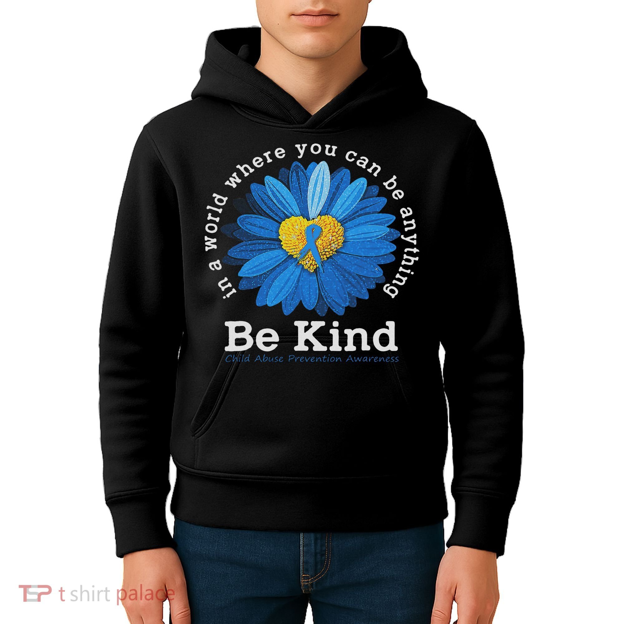 Be Kind Blue Sunflower Child Abuse Prevention Awareness Kids Hoodie