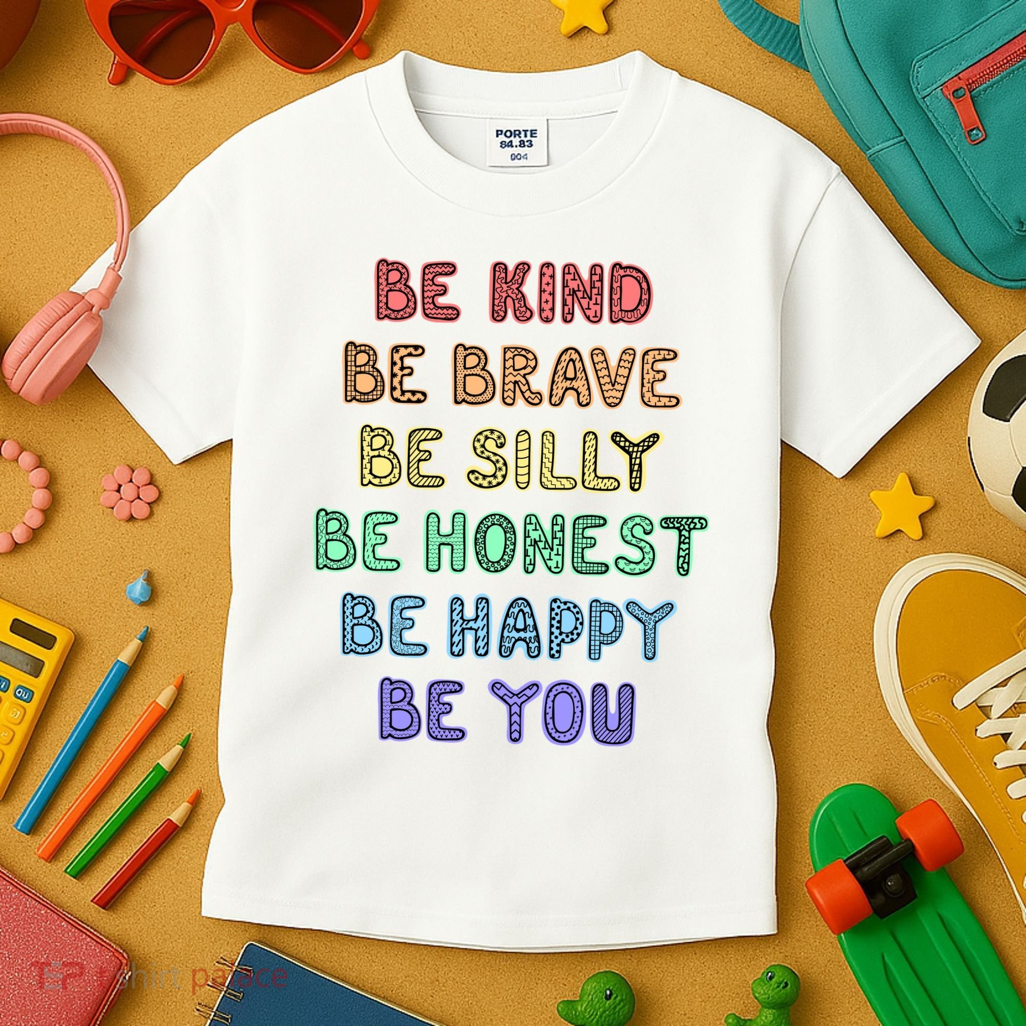 Be Kind Be Brave Be You Self Love Quote Kids T-Shirt