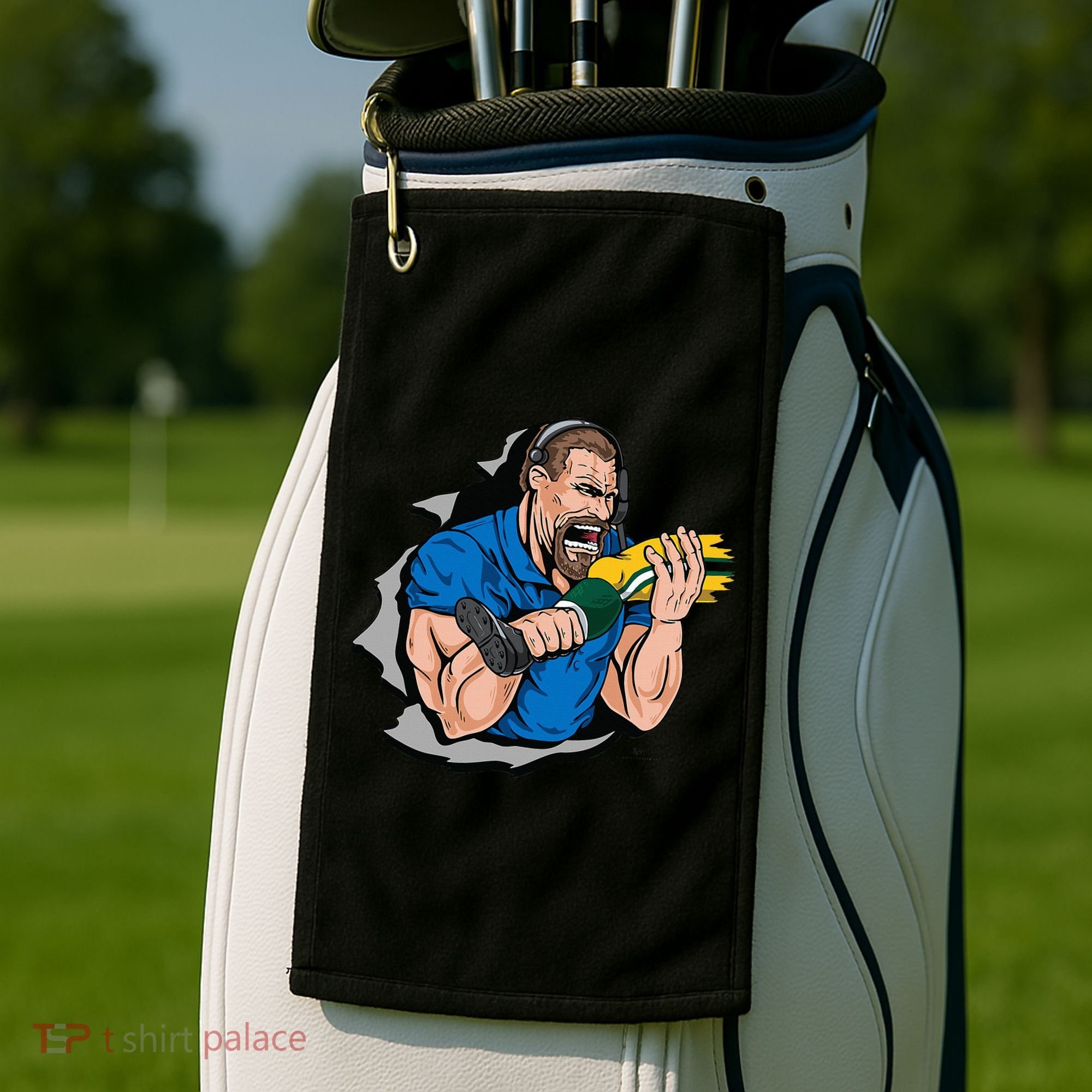 Biting Knee Caps Golf Towel