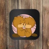 Beavers Kissing Cute Gift Coaster thumb 0