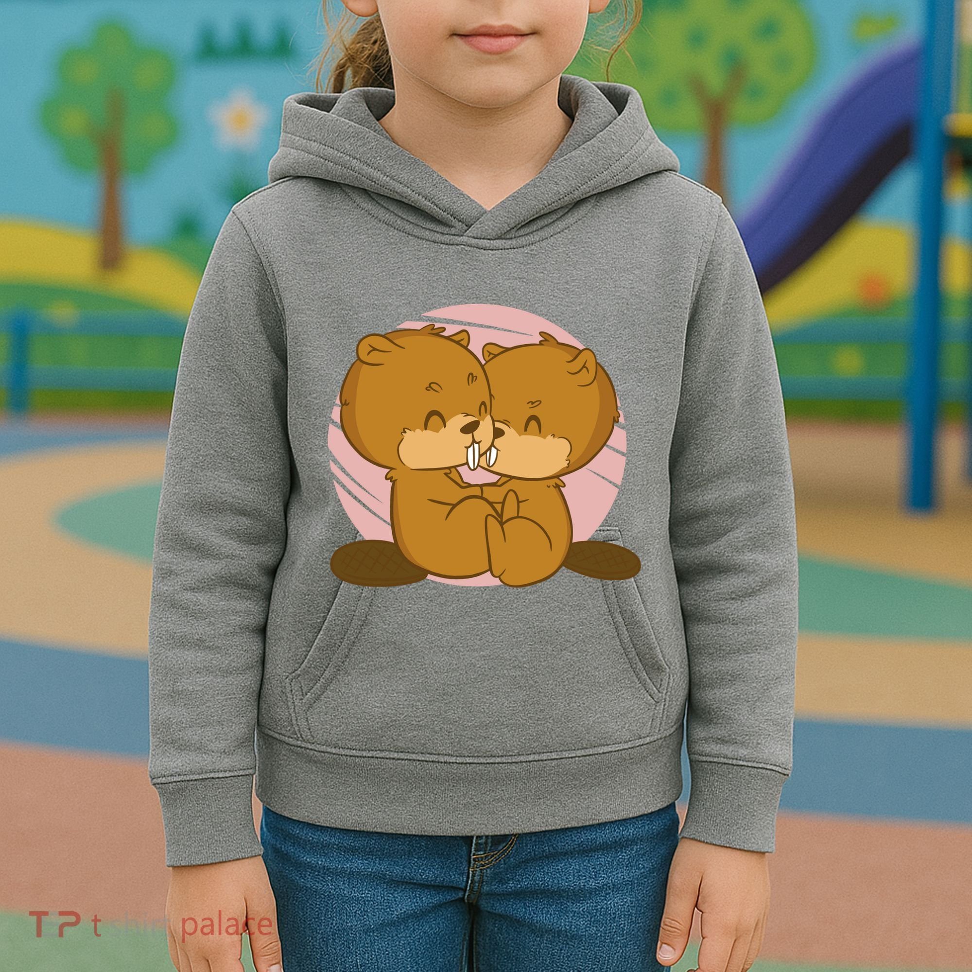 Beavers Kissing Cute Gift Kids Hoodie