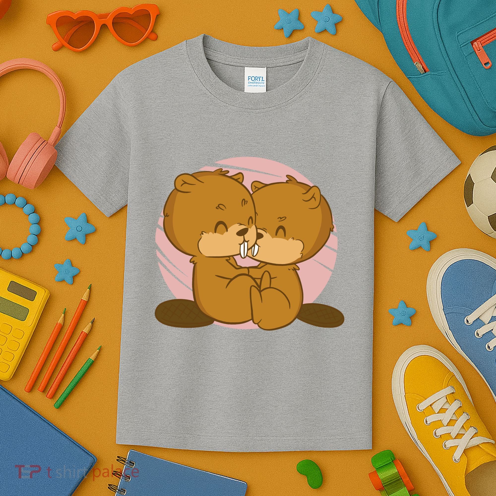 Beavers Kissing Cute Gift Kids T-Shirt