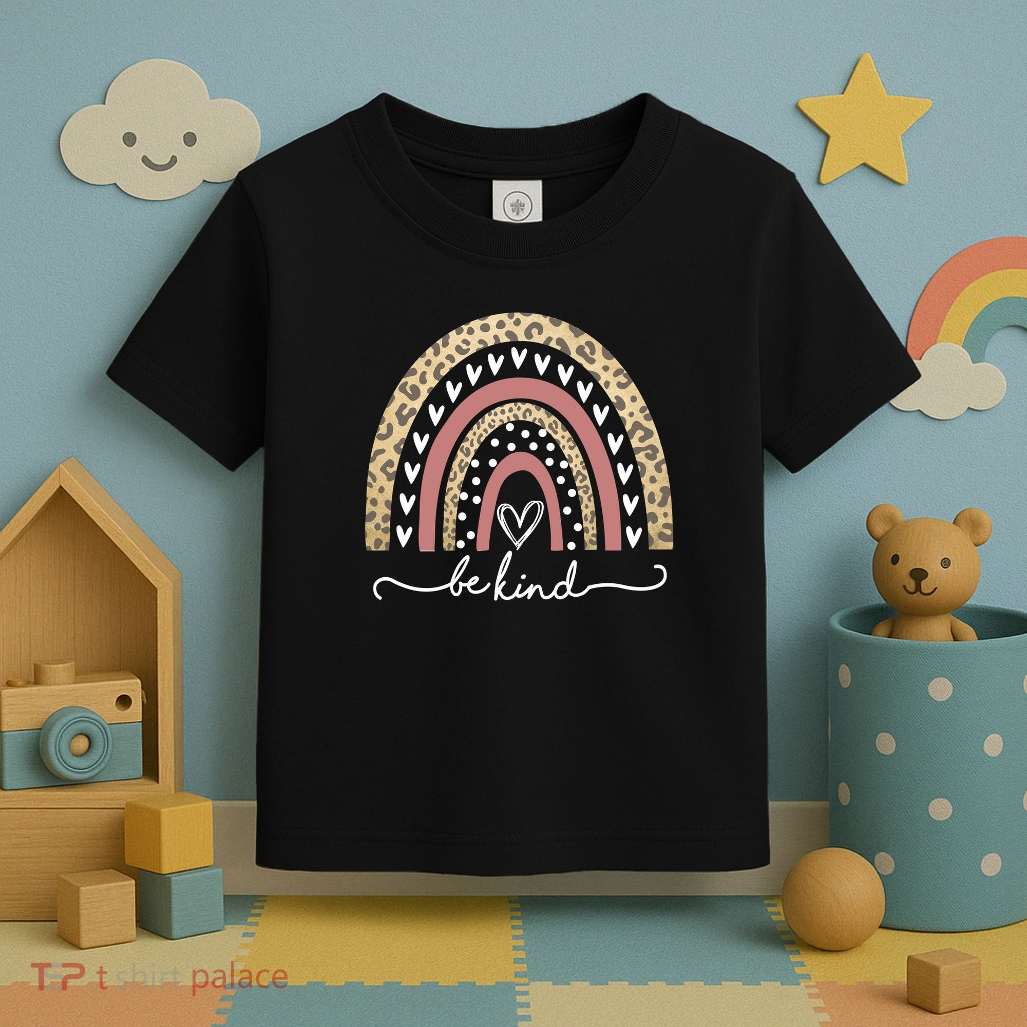 Be Kind Cute Leopard Rainbow Toddler T-Shirt