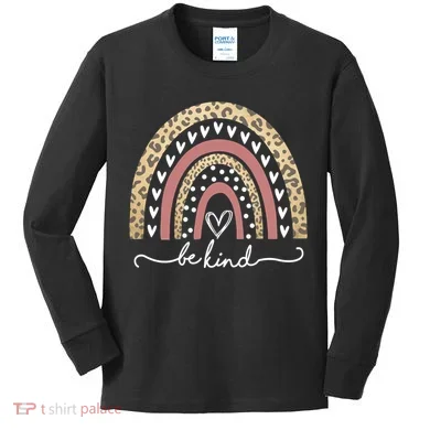 Be Kind Cute Leopard Rainbow Kids Long Sleeve Shirt