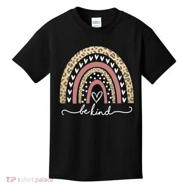 Be Kind Cute Leopard Rainbow Kids T-Shirt