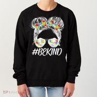 #Be Kind Cute Messy Bun Hair Autism Awareness Women's Sweatshirt thumb 0