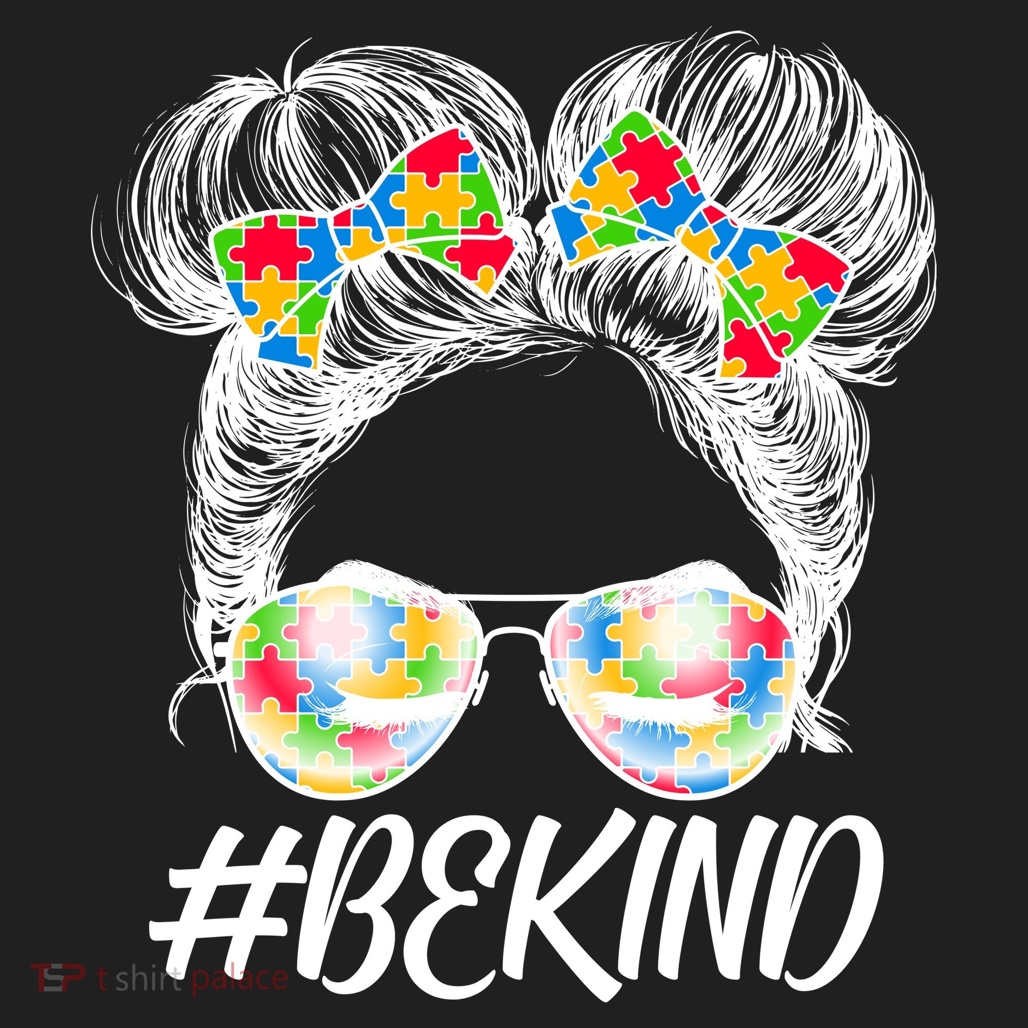 #Be Kind Cute Messy Bun Hair Autism Awareness Women's Sweatshirt