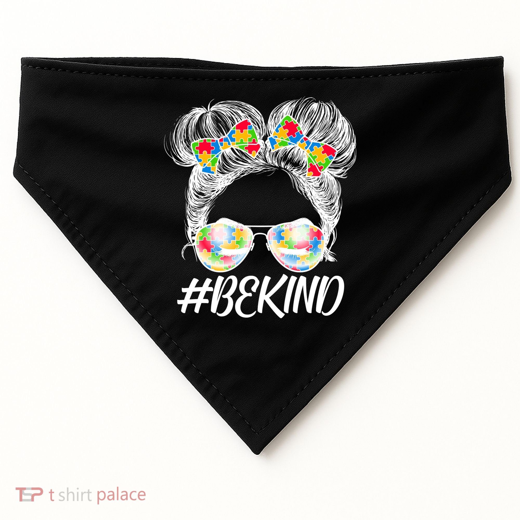 #Be Kind Cute Messy Bun Hair Autism Awareness USA-Made Doggie Bandana