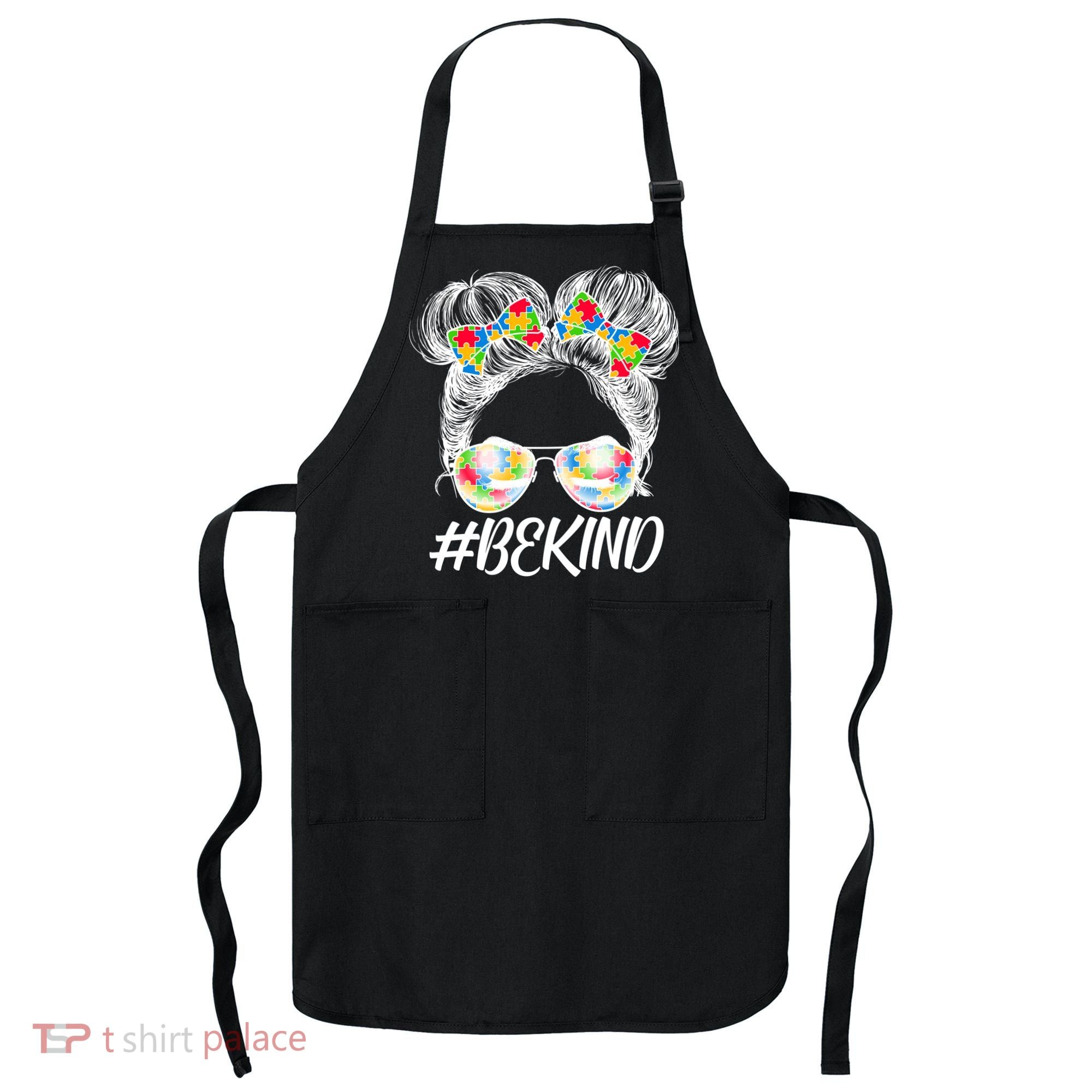 #Be Kind Cute Messy Bun Hair Autism Awareness Apron