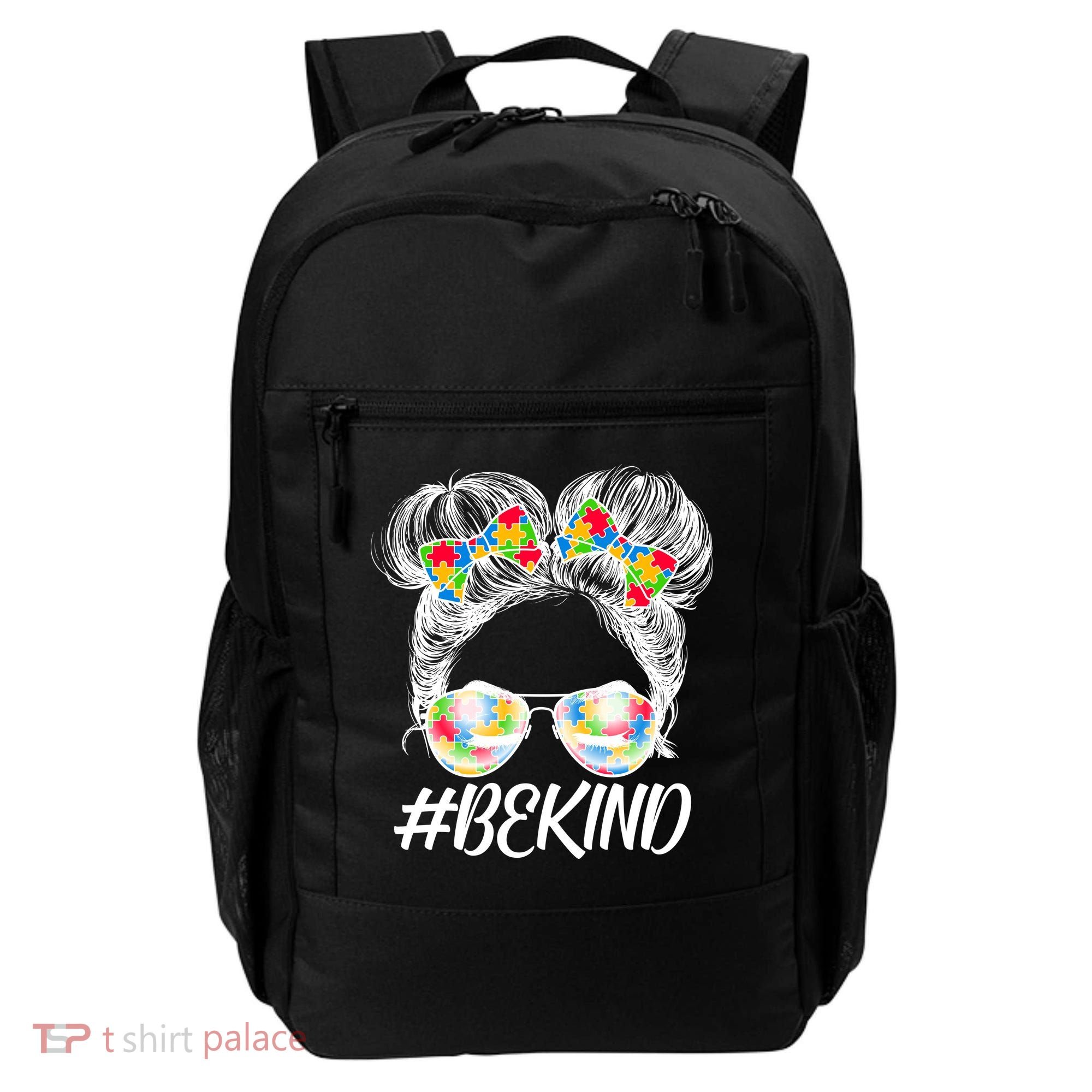 #Be Kind Cute Messy Bun Hair Autism Awareness Backpack