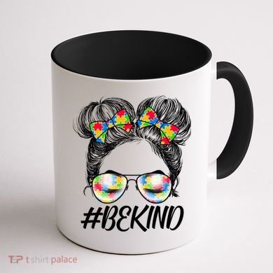 #Be Kind Cute Messy Bun Hair Autism Awareness Coffee Mug back