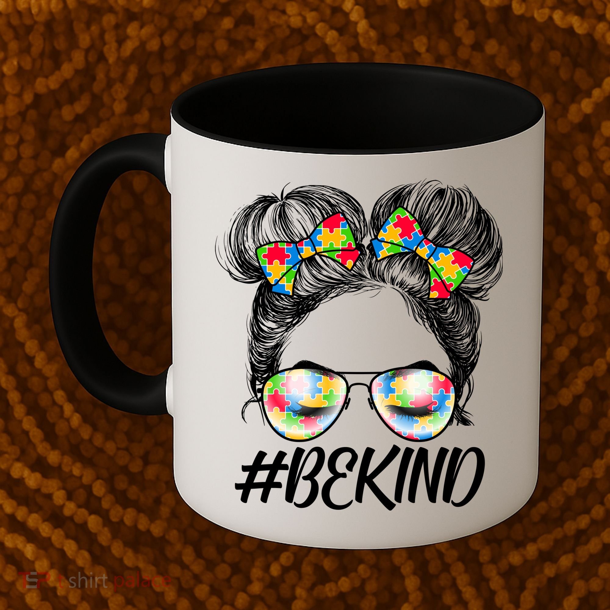 #Be Kind Cute Messy Bun Hair Autism Awareness Coffee Mug