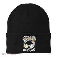 #Be Kind Cute Messy Bun Hair Autism Awareness Beanie thumb 0