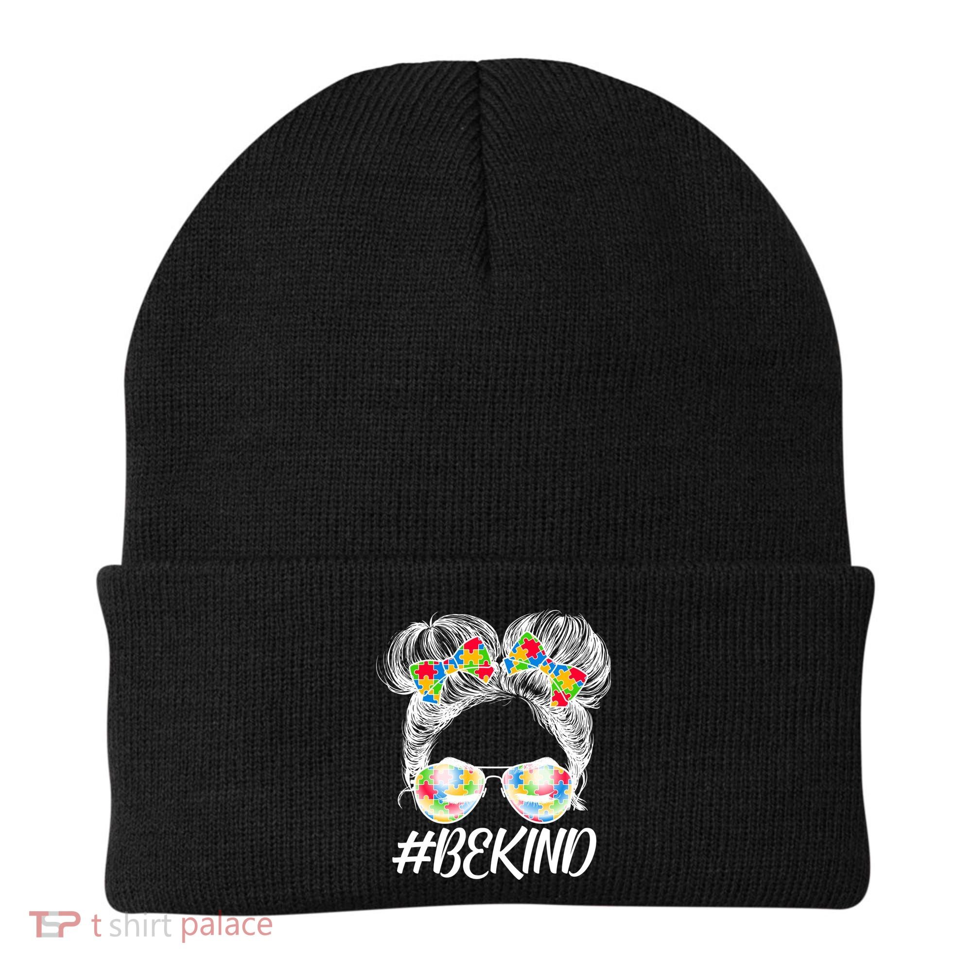 #Be Kind Cute Messy Bun Hair Autism Awareness Beanie