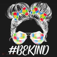 #Be Kind Cute Messy Bun Hair Autism Awareness Women's Hoodie thumb 2