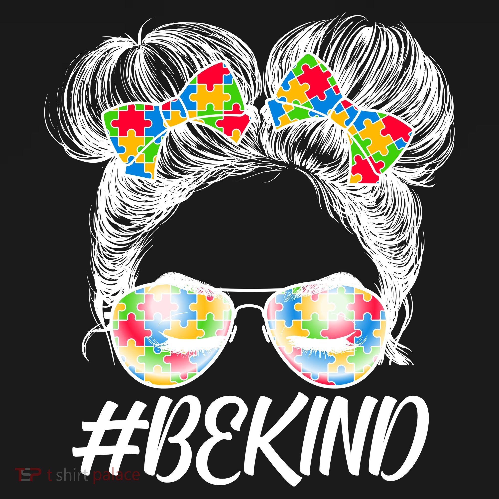 #Be Kind Cute Messy Bun Hair Autism Awareness Women's Hoodie