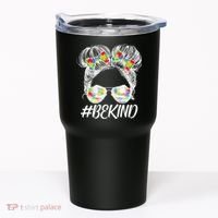 #Be Kind Cute Messy Bun Hair Autism Awareness Tumbler thumb 0