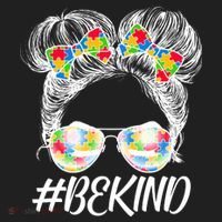 #Be Kind Cute Messy Bun Hair Autism Awareness Tumbler thumb 3