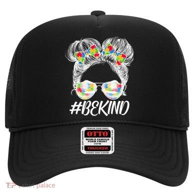 #Be Kind Cute Messy Bun Hair Autism Awareness Hat