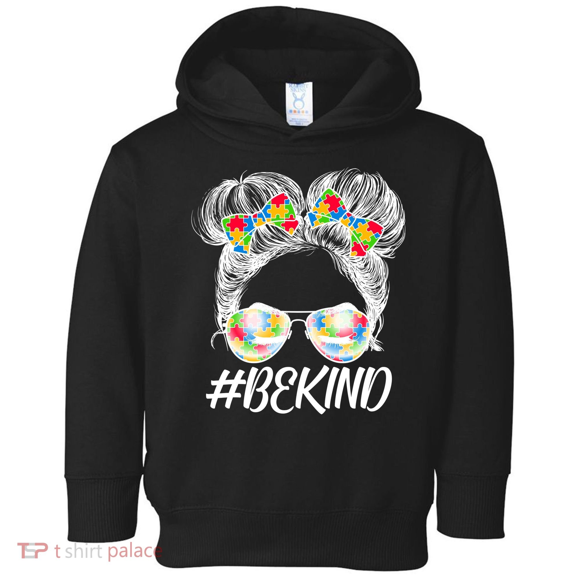 #Be Kind Cute Messy Bun Hair Autism Awareness Toddler Hoodie
