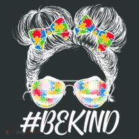 #Be Kind Cute Messy Bun Hair Autism Awareness Baby Bodysuit thumb 2