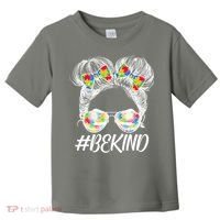 #Be Kind Cute Messy Bun Hair Autism Awareness Toddler T-Shirt thumb 0