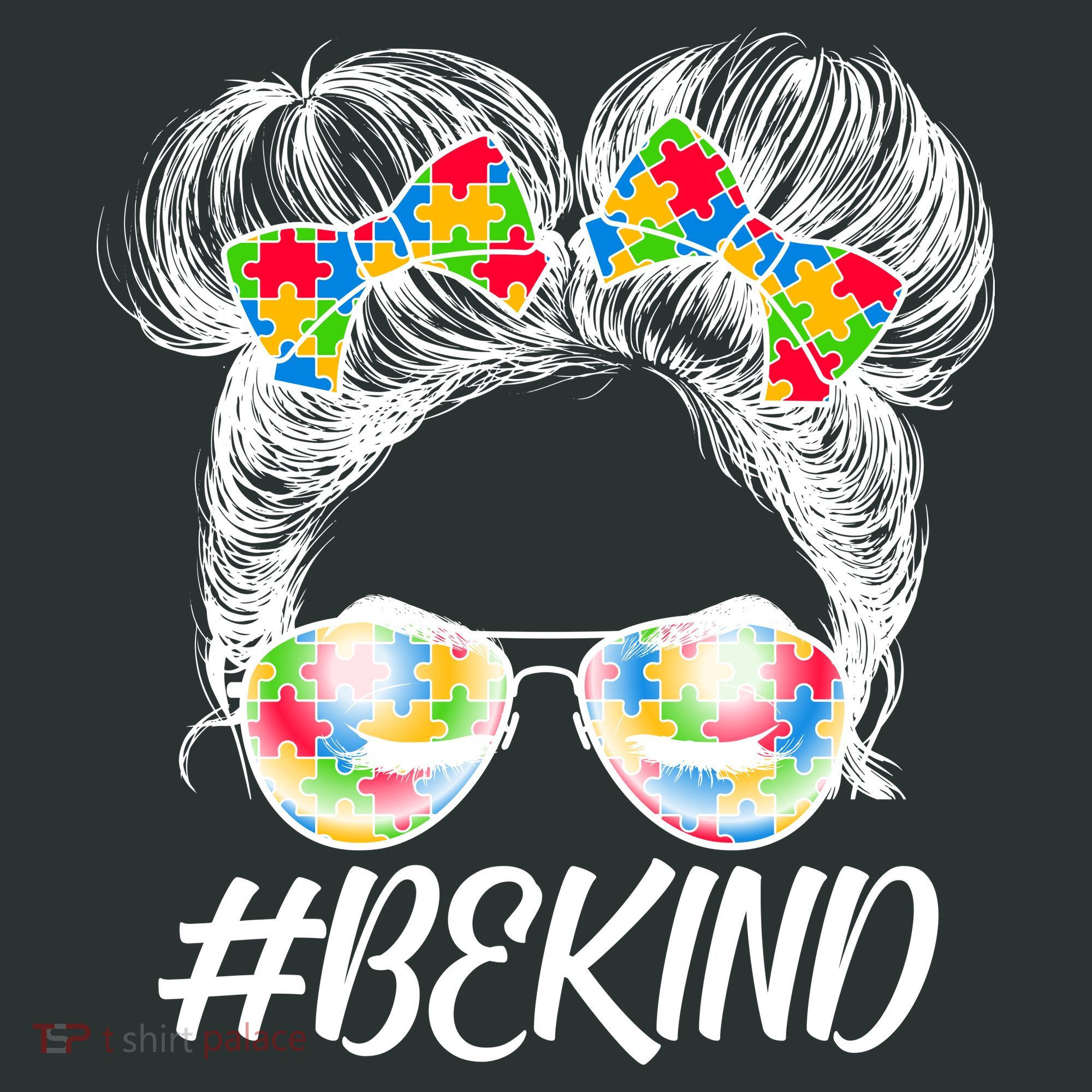 #Be Kind Cute Messy Bun Hair Autism Awareness Kids Sweatshirt