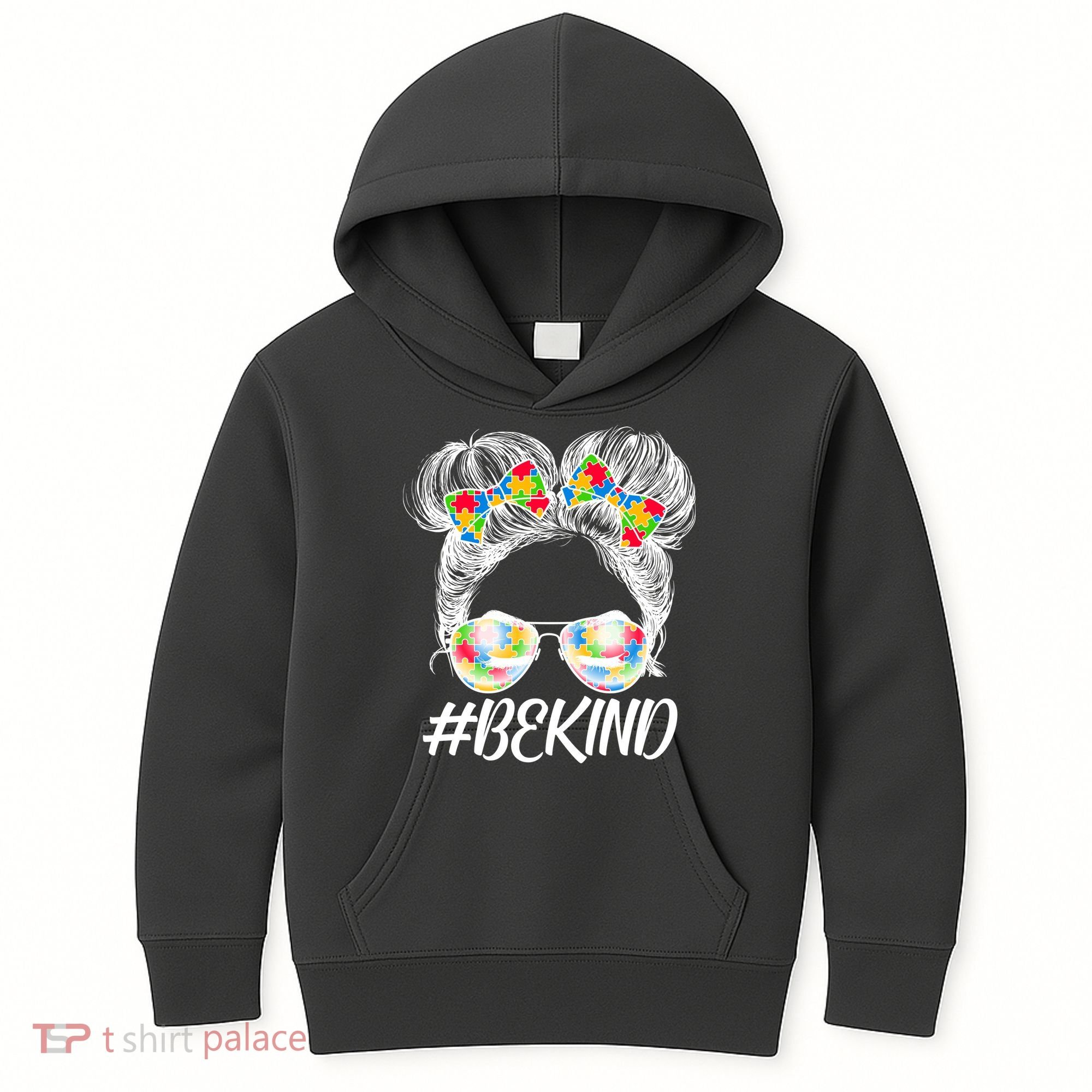 #Be Kind Cute Messy Bun Hair Autism Awareness Kids Hoodie
