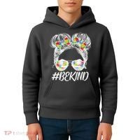 #Be Kind Cute Messy Bun Hair Autism Awareness Kids Hoodie thumb 4