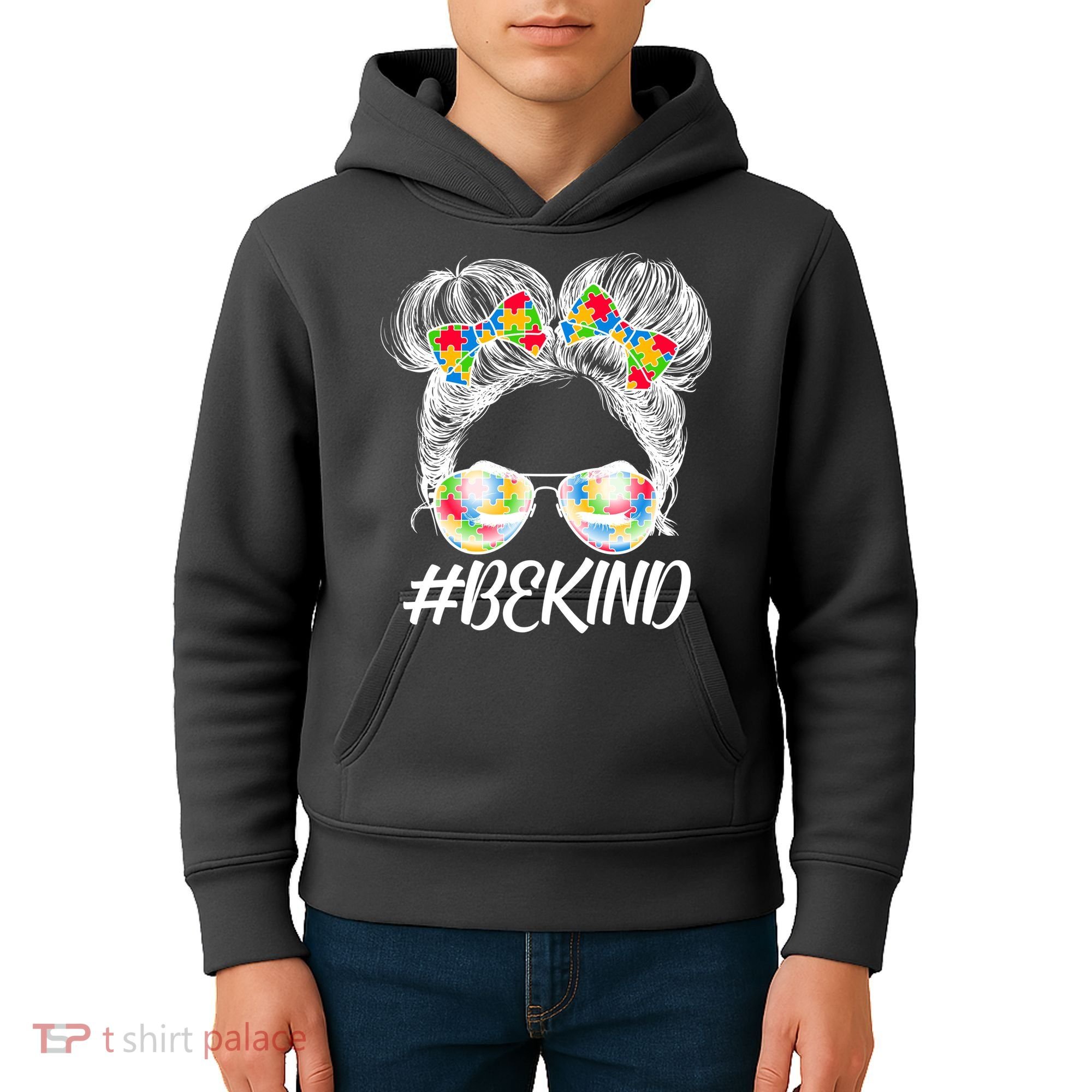 #Be Kind Cute Messy Bun Hair Autism Awareness Kids Hoodie