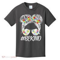 #Be Kind Cute Messy Bun Hair Autism Awareness Kids T-Shirt thumb 0
